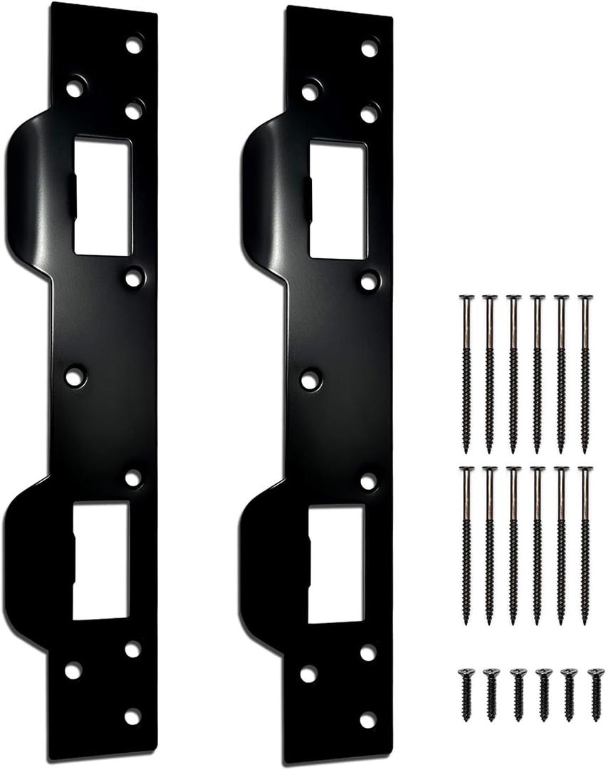 Door Strike Plate Reinforcement Plate, Front Door Strike Plate, Double Strike Plate for 5-1/2 in. Hole Centers, Heavy Duty, Front Door Security Devices Door Latch Plate (Matte Black, 2 Packs)