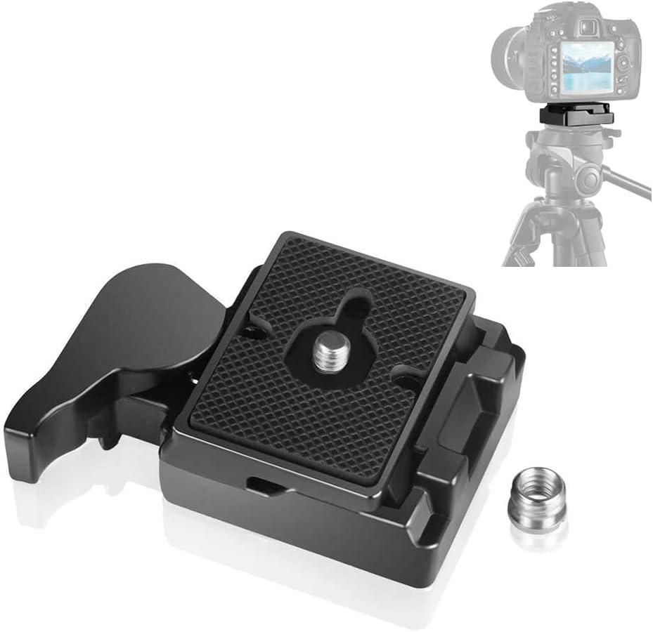 UTEBIT 323 RC2 Tripod Quick Release Plate, Metal Rapid Connect Adapter with 1/4" and 3/8" Camera Screw Tripod Mount Plate for Manfrotto 200pl-14 Rc2 Camera Tripod Head (Black