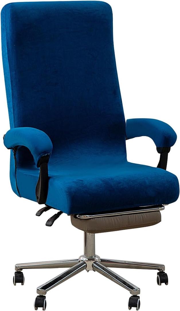 Office Chair Cover with Armrest Covers, High Resilience Velvet Fabric, Universal Fit 22-25 inch Back (Blue)