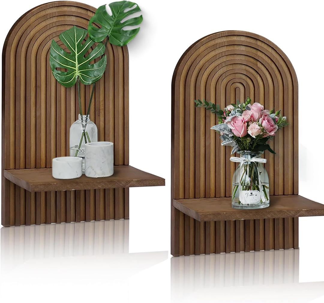 LIYAOLI Boho Shelves Bohemian Decorative,Vintage Wall Shelf Boho Chic Wall Decor for Living Room 2 Pieces 15 x 8.6 Inch Wooden Vintage Shelf Decor Hanging Shelves for Wall Mounted Candle Holder
