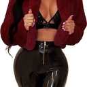 RAMOUG Womens Winter Outerwear Faux Fur Long Sleeve Crop Jacket Shaggy Coat Open Front Cardigans (Small, Wine Red)