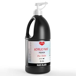 Smallbudi Black Acrylic Paint Large Bottle (69oz /2040ml) Rich Pigment Black Paint for Multi Surface Canvas Wood Ceramic Leather Fabric Rock Craft, Non Toxic for Kid & Adult, with Pump & Sealing Cap