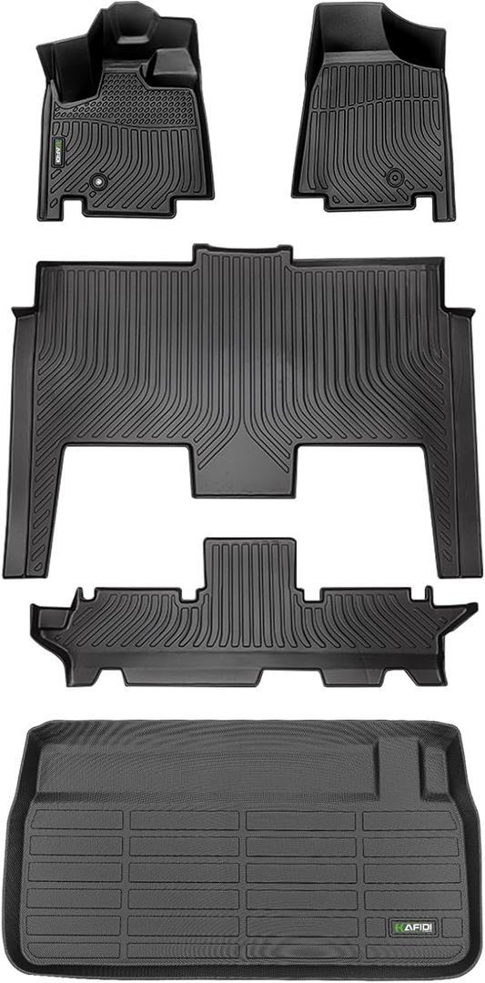 HAFIDI Floor Mats & Cargo Liner Set Fit for 2021-2011 Dodge Grand Caravan 7 Seat All Weather Protection TPE Anti-Slip Automotive Full Set Floor Liners Custom Accessories - Black