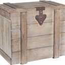 Household Essentials White Washed Rustic Decorative Wooden Trunk, Medium