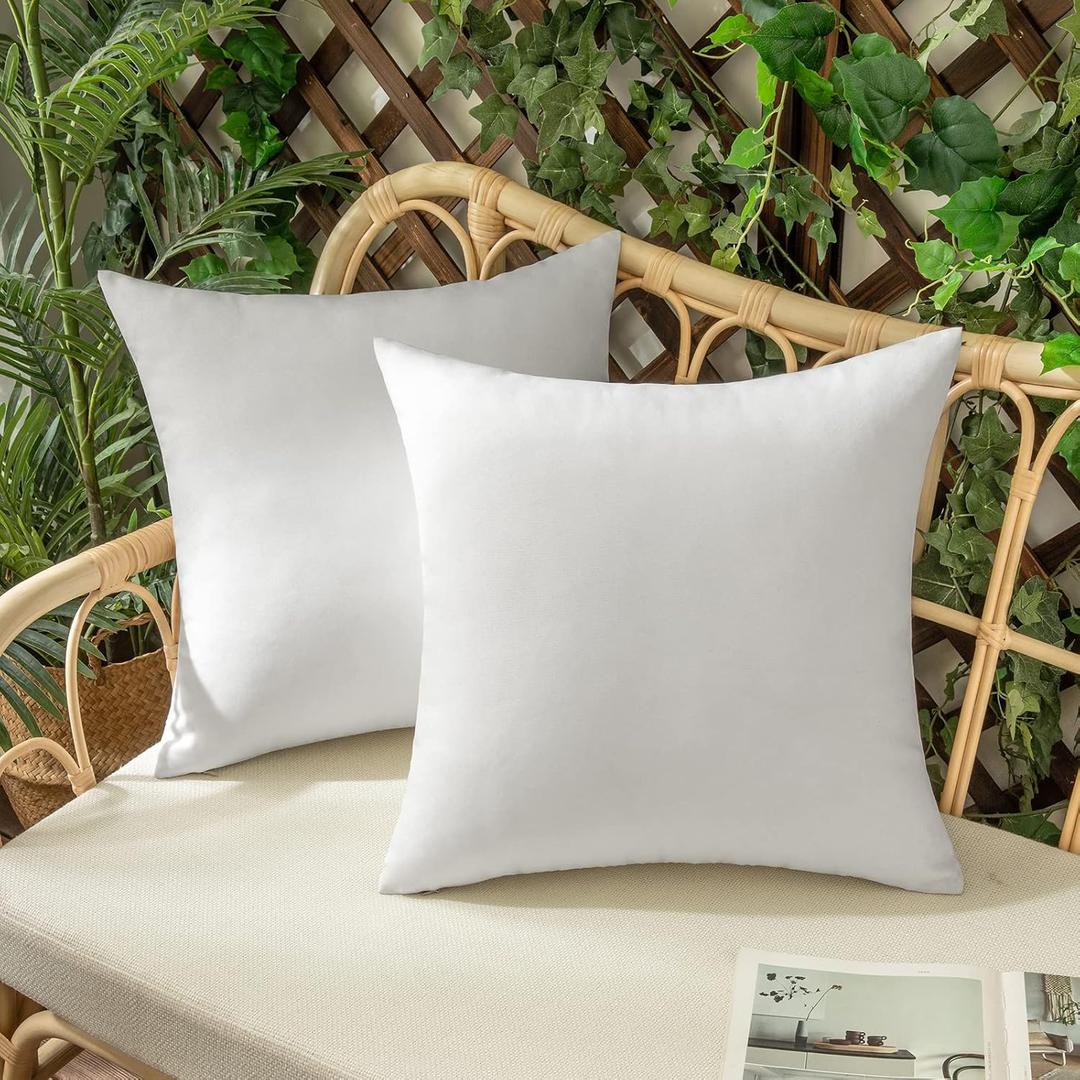 Woaboy Set of 2 Outdoor Waterproof Throw Pillow Covers Decorative Farmhouse Linen Pillowcases Solid Cushion Cases for Patio Tent Balcony Couch Sofa Livingroom White 16x16 inch