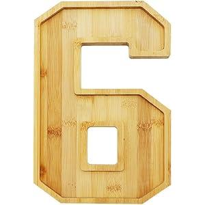 15.8'' Bamboo Charcuterie Fillable Board Box, Reusable Alphabet Number Shaped Form Tray for Birthday Anniversaries, Serving Tray for Birthday Party Decor Serving Plates Display Candy Cake (Number 6)