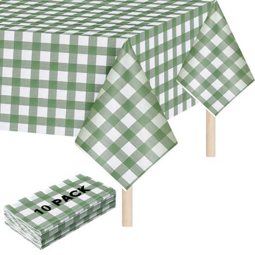 Mindsoft 6 Pack Sage Green Gingham Party Tablecloth, 54 x 108 Inch Plastic Waterproof Green Checkered Disposable Plaid Party Tablecover for Picnic Barbecue Birthday Baby Shower Bridal Wedding
