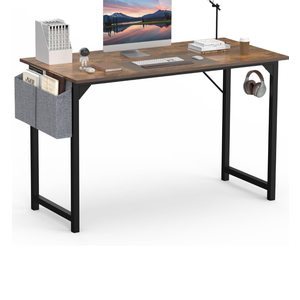 OLIXIS Computer Office Desk, 48 Inch Writing Work Study PC Wood Modern Desk with Storage Bag & Headphone Hook Simple Bedroom for 2 Person Kids Student Table, Rustic Brown