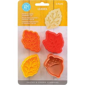 R&M Fall Leaves Collection Pastry & Cookie Cutter set of 4. Assorted Colors and Designs, Leaves, Autumn, Acorn. 2 Inches Assorted Plastic Cookie Cutters