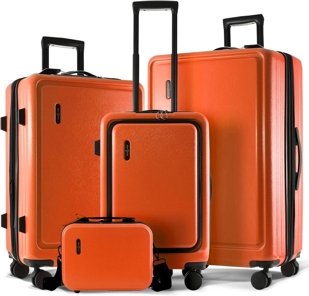 Hard Shell Luggage Sets with Spinner Wheels 4 Piece, Expandable Large Suitcases with TSA Lock, Travel Large Suitcase Set, Navy Luggage Set (Orange)