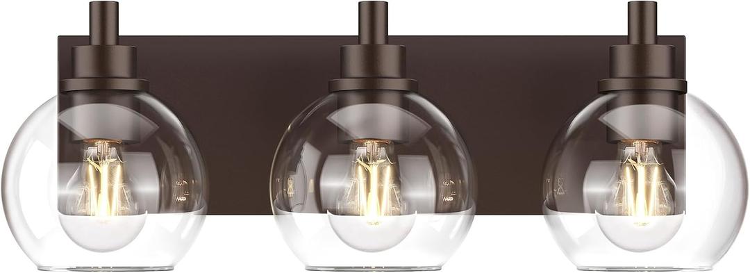 IZORRO Bathroom Light Fixtures, 3 Light Oil Rubbed Bronze Vanity Light, Modern Wall Sconces with Globe Clear Glass Shade, Vanity Lighting Fixtures Over Mirror, E26 Bulb Socket