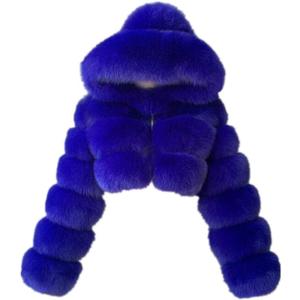 Colf Women's Winter Parka Coat Long Sleeve Faux Fur Coat with Hooded Warm Short Overcoat Jacket (Medium, Blue)