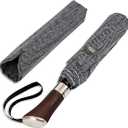 Balios (Designed in UK) Travel Umbrella Luxurious Golden Hardwood Handle Auto Open & Close Windproof Frame Single Canopy Automatic Folding Umbrella Men's & Ladies