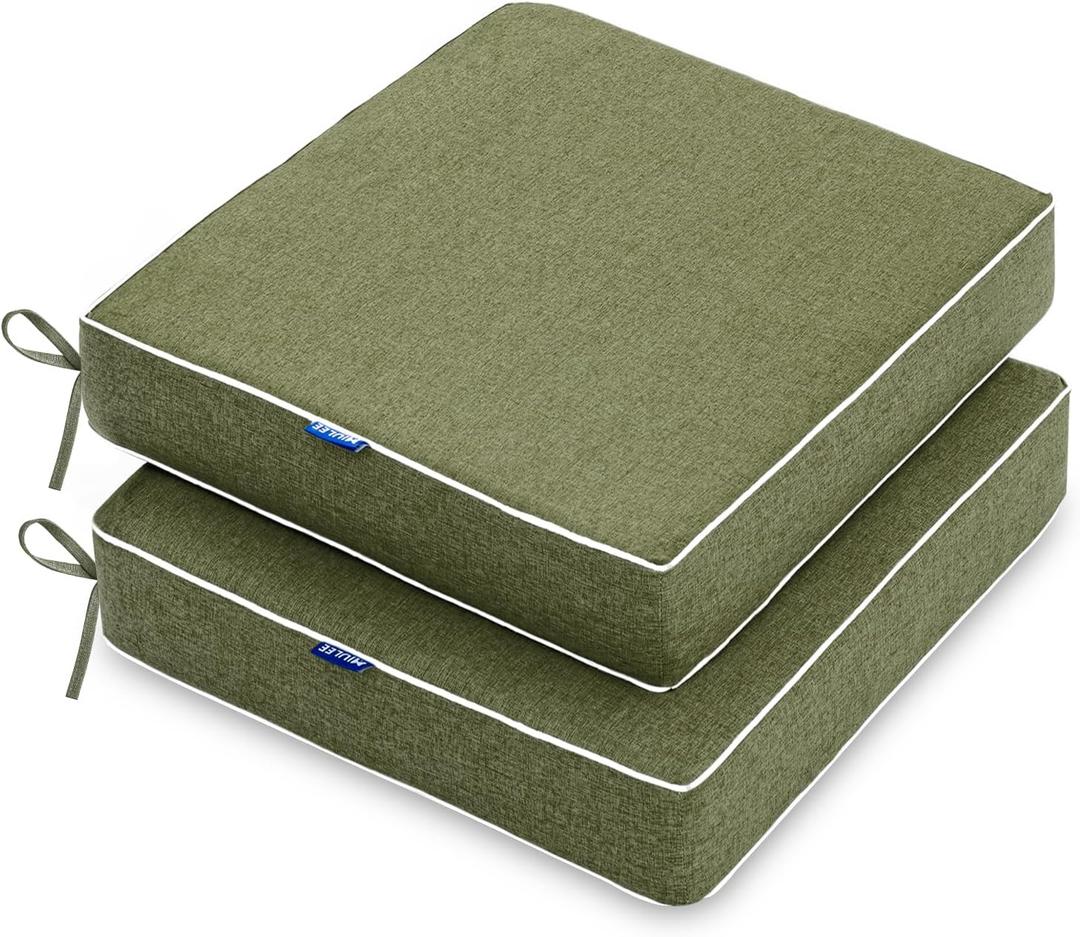 MIULEE 19 x 19 x 3 Inch Outdoor Chair Cushions,Waterproof Seat Cushions for Patio Furniture Garden with Ties Patio Chair Cushions Set of 2,Green