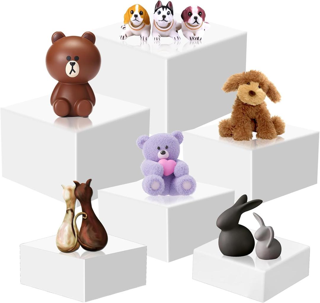 6 Pcs Buffet Risers, Food Risers for Buffet Table Display Stand Shelf, White Acrylic Cube Buffets Display Nesting Riser Stand for Cake Catering Dessert Collectibles Party (3", 4", 5", 6", 7", 8'')