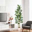 6ft Artificial Fiddle Leaf Fig Tree with White Planter, Tall Fake Plant with Natural Wood Trunk and Lifelike Leaves, Faux Plants Indoor for Home Office Living Room Decor
