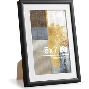 5x7 Picture Frame - 5 x 7 Thin Aluminum Photo Frames with 4x6 Removable Mat - High Definition Plexiglass - Ideal for Wall or Tabletop Display - Wall Hook Hanging Hardware Included - Black, Set of 1