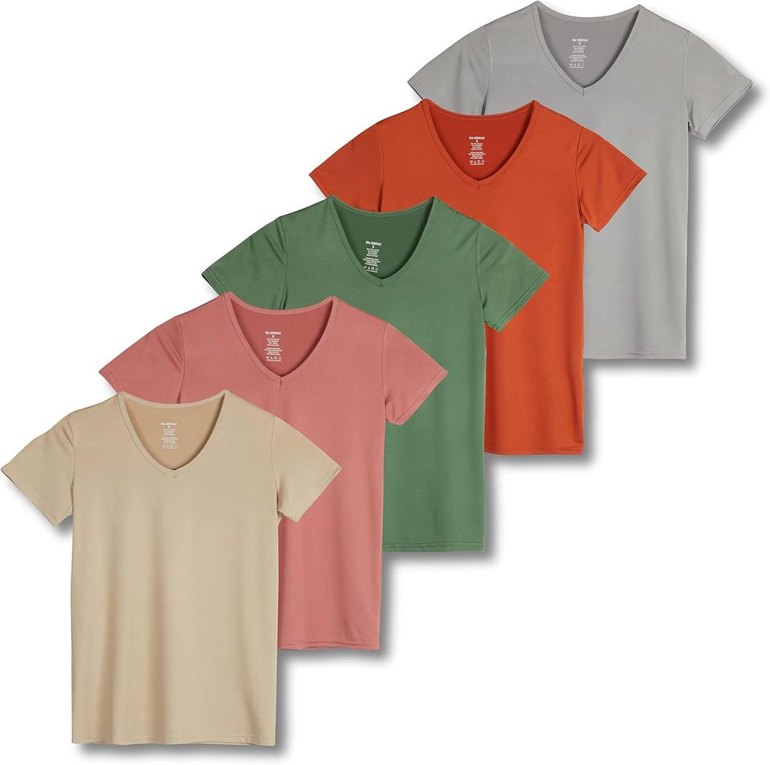 Real Essentials 5 Pack: Women's Dry Fit Short Sleeve V Neck Workout Top - Fitness Gym Athletic Yoga T-Shirt (X-Large) Real Essentials 5 Pack: Women's Dry Fit Short Sleeve V Neck Workout Top - Fitness Gym Athletic Yoga T-Shirt (X-Large)