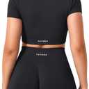 TAYOEA Crop Tops Workout for Women Yoga Short Sleeve Shirts Seamless V-Neck Gym T Shirts with Built in Pads (Black, XL)