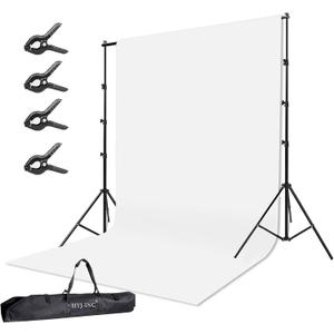 Photo Background Support System with 10 x 10ft Backdrop Stand Kit,10 x12ft 100% White Cotton Muslin Backdrop,Clamp,Carry Bag for Photography Video Studio