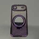 Magnetic Kickstand Glitter Case for iPhone Air,[Compatible with Magsafe] Cute Bling Sparkly Rhinestones with Camera Lens Protector Makeup Mirror Women Girls Case for iPhone 17 Air 6.5",Purple
