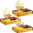 DoubleFill 3 Sets Ramadan Serving Tray Gold Eid Mubarak Holder Al-fitr Home Decoration for Moon Star Tray Gold Container for Home Islamic Muslim Party Tableware Kitchen Dessert Food Storage(Novetly)