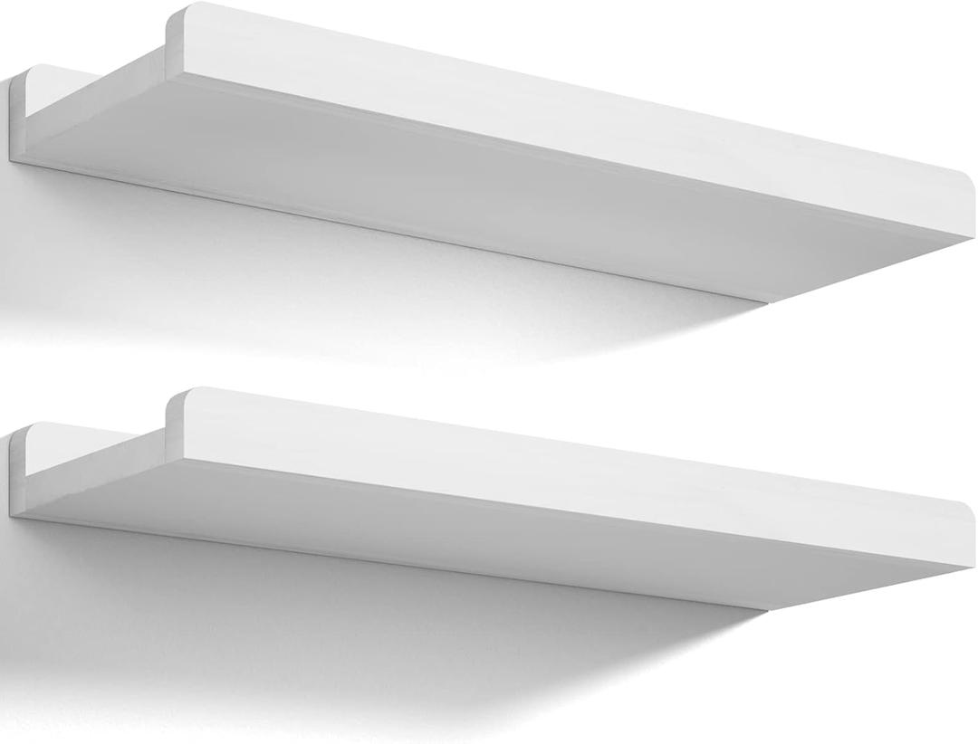 Love-KANKEI Floating Shelves Wall Mounted Set of 2, 17 Inch Rustic Wood Wall Shelves for Storage, Bedroom Living Room Bathroom Kitchen Office and More White