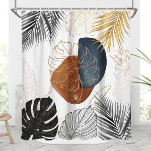AAtter Boho Shower Curtain Modern Abstract Mid Century Colorful Floral Fun Cute Cool Tropical Neutral Bohemian Leaf Retro Vintage Plant Home Bathroom Decor Bathtub Set with 12 Hooks, 60x72 Inch, Funky (Orange and Navy)