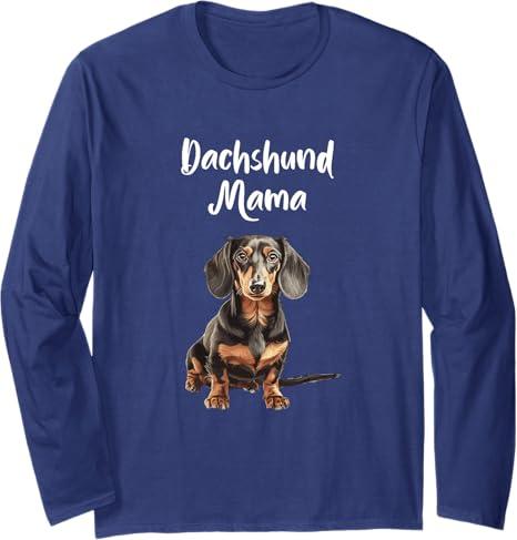 Weenie Dog Dachshund Mom Mama Womens Long Sleeve T-Shirt (M, Navy Blue)