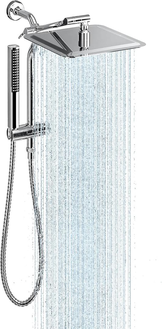 Veken Shower Head, 10'' Luxury All Metal Rain Shower Heads with Handheld Spray Combo, Hand Held Bathroom Combo with Adjustable Extension Arm, Bathroom Accessories, Dual Rainfall Showerhead Chrome