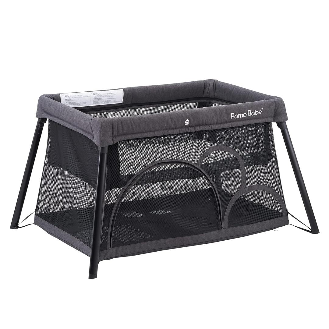 Pamo Babe Travel Crib - Lightweight Baby Playpen with Bassinet, Portable Mini Playard (Gray)
