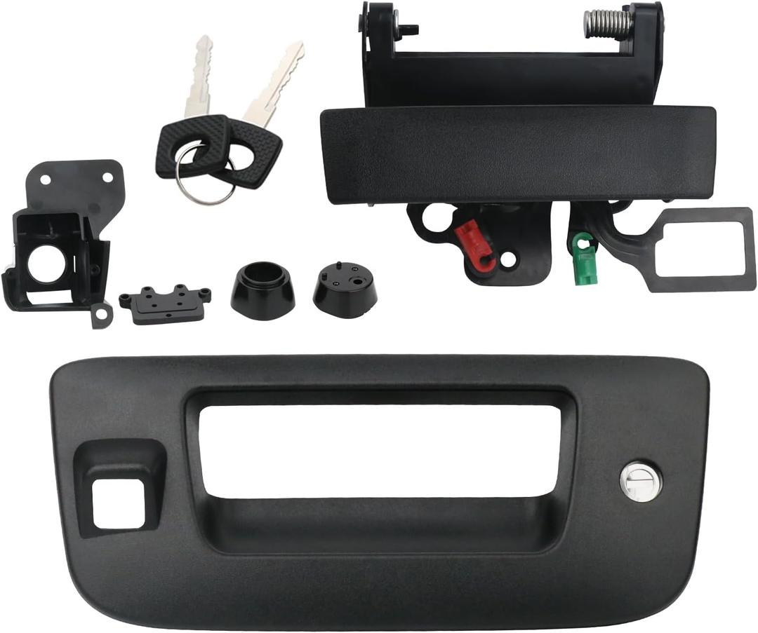 APPERFiT Locking Tailgate Handle Latch & Bezel w/Lock Cylinder & Backup Camera Hole Compatible with 2007-2014 Chevrolet Chevy Silverado GMC Sierra 1500 2500 3500