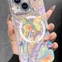 Toycamp for iPhone 15 Case - Compatible with Magsafe Aesthetic Cute Holographic i15 Case with Diamond Bling Lens Protector for Apple 15 Cover for Women Girls, Laser Butterfly