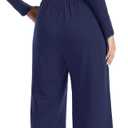 Womens Casual Jumpsuits One Piece Loose Stretchy Long Sleeve Fall Jumpsuit Wide Leg Long Pants Rompers with Pockets (Blue, M)