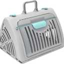 SportPet Large Hard-Sided Travel Cat Carrier - Cat Carrier with Patented Wide Side-Opening Door, Foldable Portable Pet Carrier with Removable Bed for Cats & Small Pets up to 25lbs - Gray