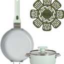 GoodCook Ceramic Cookware Set 5-Piece with Removable Handle, Induction Compatible, Nonstick and Oven Safe with 8-Inch Frypan, Sage Green