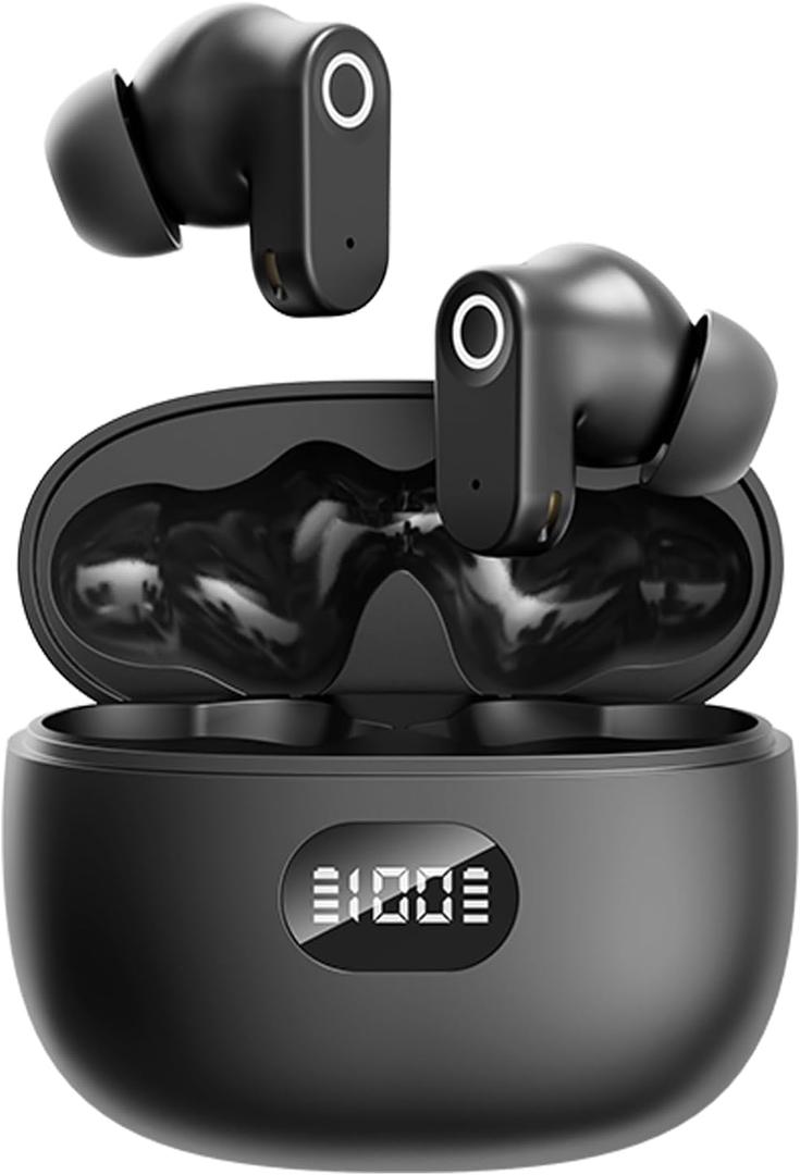 Wireless Earbuds Bluetooth 5.3-48H Playtime Bluetooth Earbuds with Fast Charging, Comfort Fit Semi-in-Ear, 2-Mic Call Noise Cancelling, LED Display & Touch Control for Sports/Work/Travel.