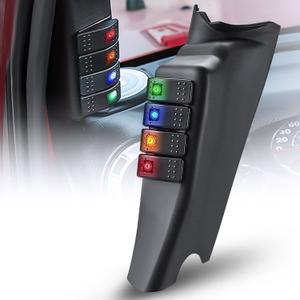 Nilight A-Pillar Switch Pod 12V Left Driver Side A Pillar Rocker Panel with Backlit Label Stickers Pre-Wired On Off 4 Color Toggle Switches for Jeep Wrangler JK JKU 2011-2018