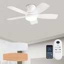 Ceiling Fans with Lights, 42 Inch Low Profile Ceiling Fan with Light and Remote/App Control, Flush Mount, Reversible, 3CCT, Dimmable, Noiseless, White Ceiling Fan for Indoor/Outdoor Use