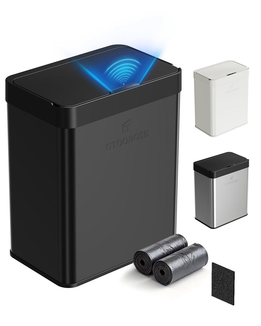13 Gallon / 50L Touchless Automatic Trash Can, Slim Motion Sensor Kitchen Garbage Can, Stainless Steel, Soft Close Lid, Fingerprint Resistant, Hands-Free, Odor Control, Black