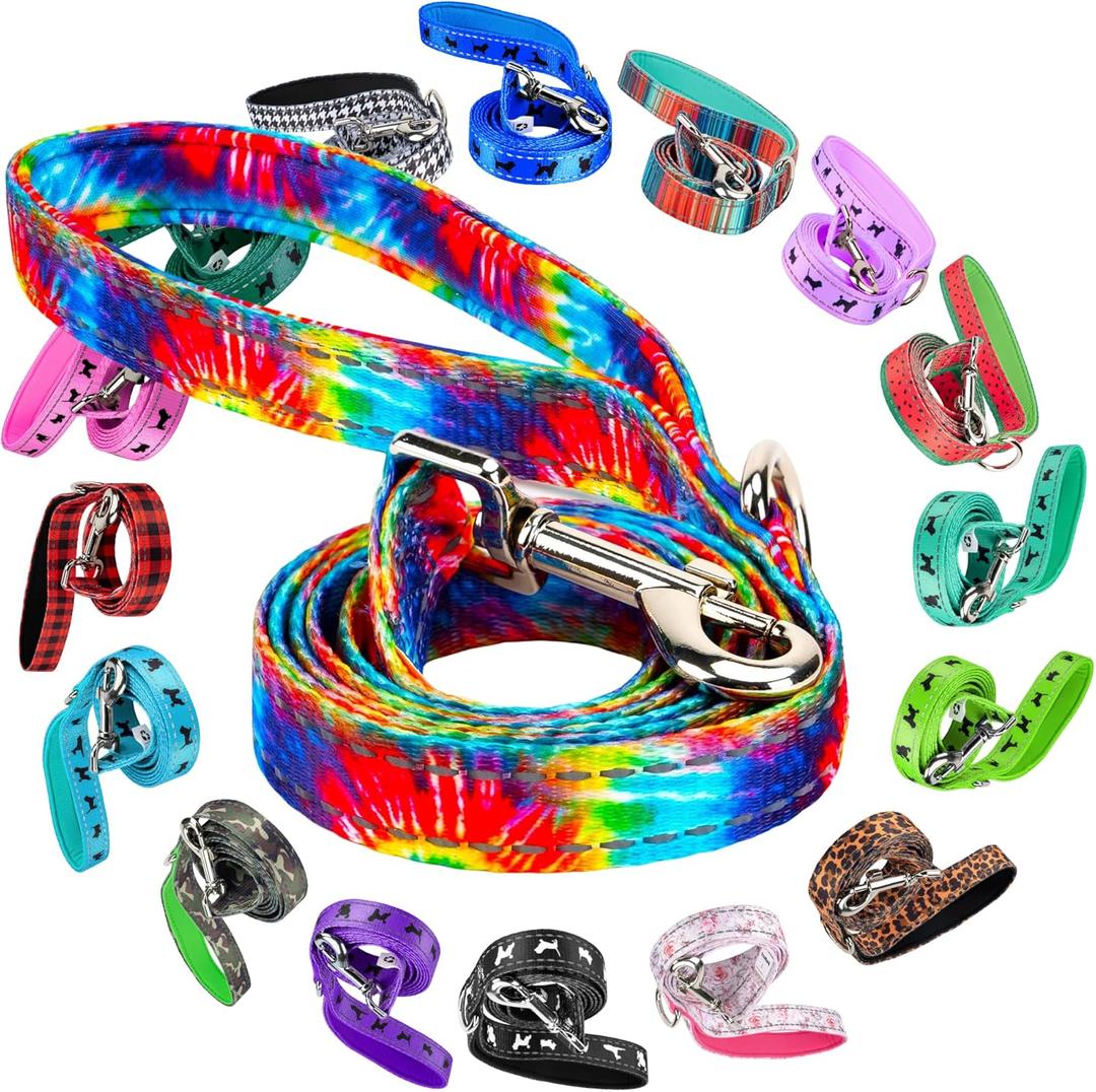 EcoBark Dog Leash - Soft & Reflective Comfort Training Leashes with Padded Handle - Safe, Strong, & Durable for Small, Medium or Large Dogs (Tie Dye) (6 ft x 1 in - Standard Width)