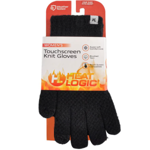 Heat Logic Women Winter Knitted Gloves| Soft, Warm & Touchscreen Compatible for Cold Weather, Outdoor and Indoor Activities (Black - Thermal Knit)