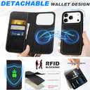 SHIELDON Removable Wallet Case for iPhone 17 Pro 6.3-inch 2025 | Genuine Leather, Folio Magnetic Closure, Wireless Charging, RFID Blocking Card Holder, Kickstand, Shockproof Shell - Retro Black