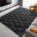 ISEAU 9x12 Area Rug for Living Room, Dark Grey Geometric Pattern Plush Rug for Bedroom, Kitchen, Soft Shaggy Carpets, Fluffy and Machine Washable Mats, Nursery Floors Mat, Boys Room Carpet Decor