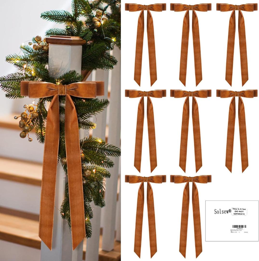 20 Pcs Christmas Velvet Ribbon Bows for Christmas Tree 6 x 13 Inches Vintage Khaki Craft Bows Ornaments Rustic for Garland Wreath Gift Wrapping Candy Bags Party DIY Decorations