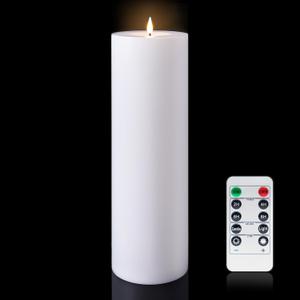 Large Flameless LED Candle Outdoor: 12" x 4" Battery Operated Pillar Candle Flickering with Timer Waterproof Fake Electric Candles with Remote for Patio Porch Lanterns (White)