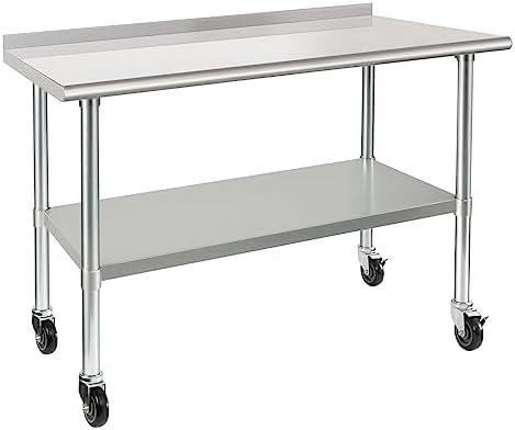 HARDURA Stainless Steel Table 24 x 48 Inches with Wheels Casters NSF Heavy Duty Commercial Prep Table with 2 Backsplash and Adjustable Undershelf for Restaurant Kitchen Home and Hotel