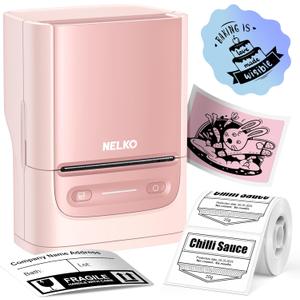 Nelko PM220 Bluetooth Label Maker Machine with Tape, 2 Inch Portable Thermal Printer for Small Business, Address, Logo, Clothing, Sticker Printer for Phones & PC, Pink