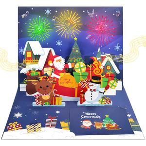 Christmas Musical Cards Gift Cards 3D Pop Up with Flashing Light, Handmade Card Includes Envelopes, Greeting Xmas Card for Men Women Kids Wife Mom Dad, Playing We Wish You A Merry Christmas