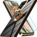 for Motorola Moto G 5G 2024 Case: Moto G Play 5G 2024 Case with 2Pcs Screen Protector,360 Rotation Ring Holder Magnetic Kickstand,Plating Gold Edge Soft TPU Protective Cover, Black